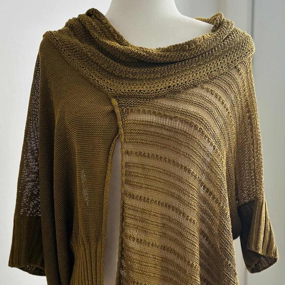 Sarah Pacini Verdant Dijon Linen-Blend Open-Work Asymmetric Knit Sweater – OS - Picture 3 of 13